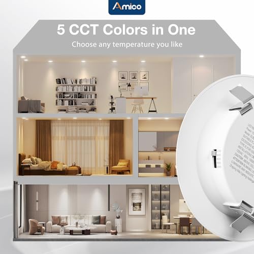 Amico Recessed Lighting 4 Inch, 12 Pack 5CCT Flat LED Can Lights, 2700K/3000K/4000K/5000K/6000K Selectable, 7W=60W, 700LM ...