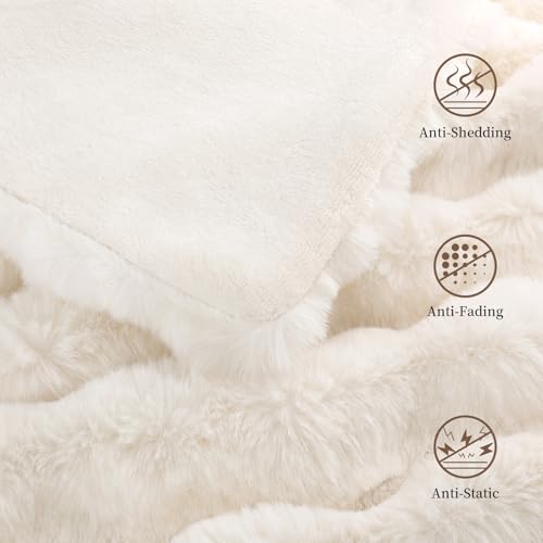 Faux Rabbit Fur Throw Blanket for Couch, Fluffy Warm Plush Thick Bubble Blanket for Bed Sofa Living Room, Soft Cozy Furry ...