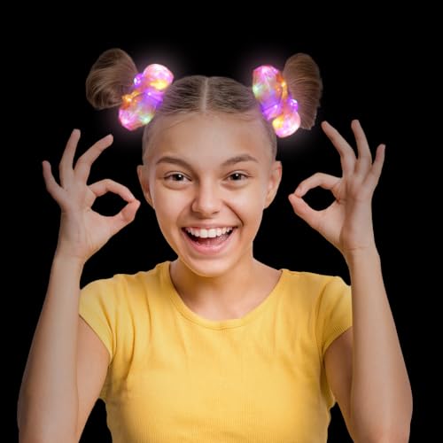 20PCS LED Scrunchies, Light up Hair Scrunchy, Women Luminous Hair Strands, Colorful Meteor Yarn Hair Bands with 3 Light Mo...