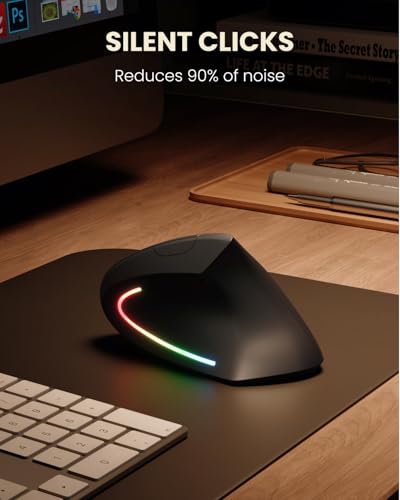 POJTK Ergonomic Wireless Rechargeable Mouse, Bluetooth+USB A+Type C(3 in 1) Connection, 5 Levels Up to 4800 DPI, 6 Silent ...