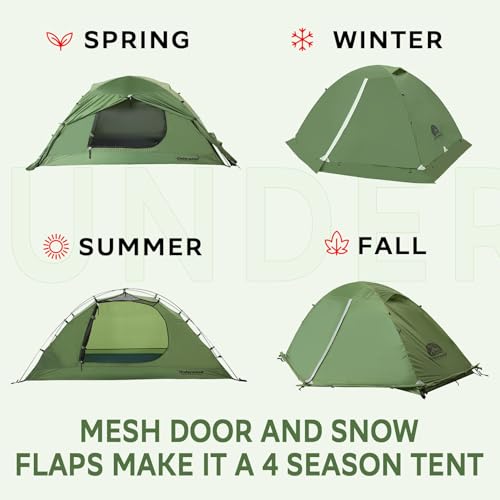 1/2 Person Backpacking Tent for 4-Season - Winter Waterproof Tent for One Person, Lightweight Camping Gear for Backpackin...