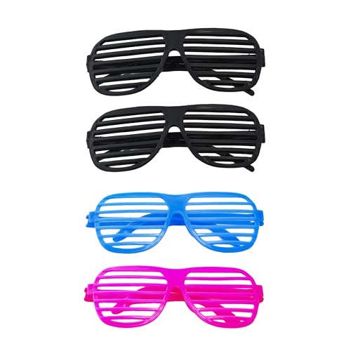 4 Pack Black & Neon Shutter Shades Glasses Retro Slotted Fun Eyewear 80s 90s Party Favors Birthday Photo Booth Props Festi...
