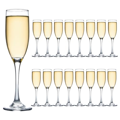 UMEIED 6 Oz Classic Champagne Flutes Set of 16, Long Stemmed Crystal Clear Champagne Glasses, Sparkling Wine Glasses for H...