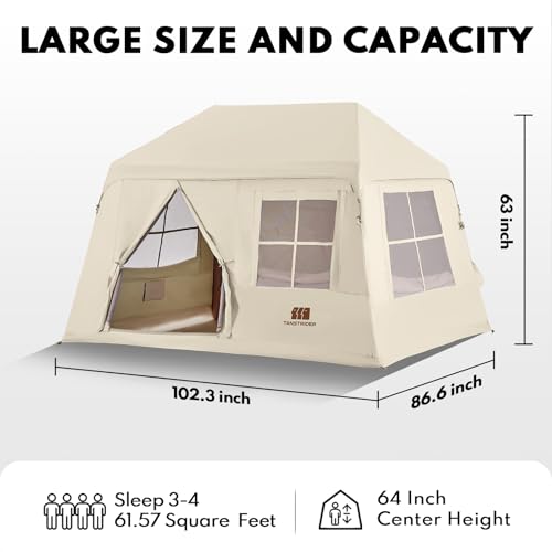 Inflatable Tents for Camping, Blow Up Tent with Hand Pump, 3-4 Person Air Glamping Tent with Canopy, Easy Setup 4 Season W...