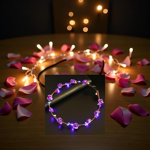 GANPUB LED Flower Headband, Light Up Flower Crown Garland Headband Flower Headdress Floral for Girls Hair Accessories Birt...