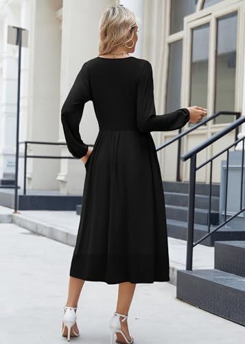 Zeagoo Long Sleeve Dresses for Women 2026 Fall Winter Casual Flowy A-Line Boho Midi Party Long Dress with Pockets