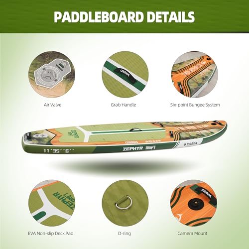 D3SEA 11 ft Inflatable Paddle Board with SUP Accessories, Non Slip EVA Deck, Extra Long Extra Wide iSUP, All Around Stand ...
