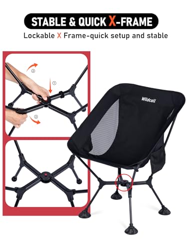 WildCall Ultralight Compact Camping Chair Quick Setup Frame Beach Chair with Anti-Sink Large Feet