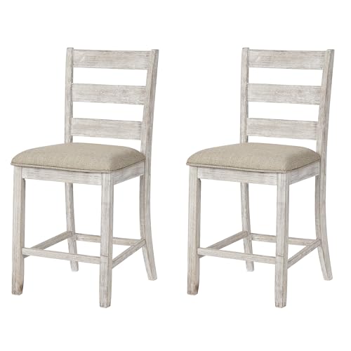 Signature Design by Ashley Skempton | 2-Count 24" Counter-Height Upholstered Bar Stools – Coastal Chic Ladder-Back, Antiqu...