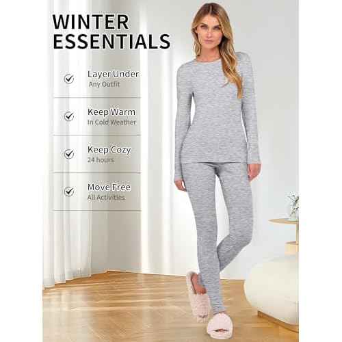 ANRABESS Thermal Underwear for Women Long Johns Fleece Lined Base Layer Pajama Set Cold Weather Top Bottom Winter Clothing