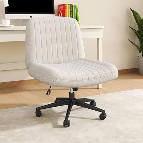 Shintenchi Criss Cross Chair,Cross Legged Office Seat with Wheels Armless Swivel Vanity Chair,Height Adjustable Wide Compu...