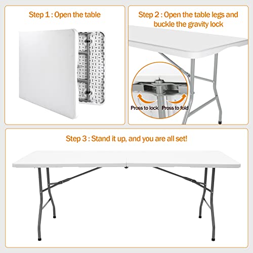 Lakhow 6ft Folding Table - Heavy Duty Portable Table Indoor Outdoor for Parties, Camping & BBQs, Folds in Half for Easy St...