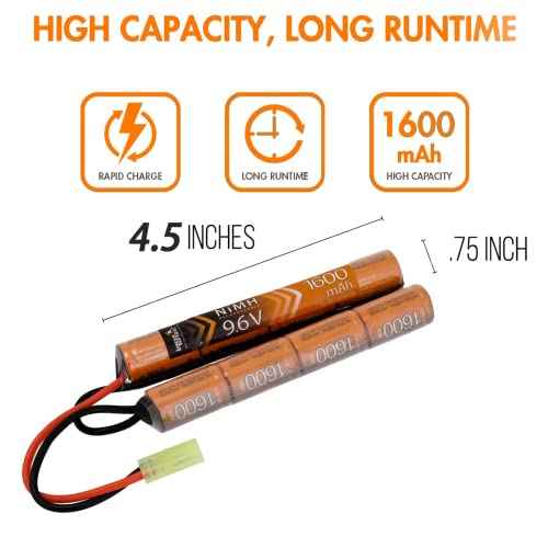 Lancer Tactical Nimh Airsoft Battery Compatible with AEG Airsoft Gun (9.6V, 1600 mAh Nunchuck)