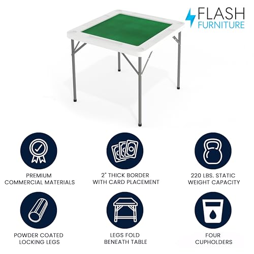 Flash Furniture Silas 34.5" Square Folding Card Table with Felt Green Surface and Cup Holders, Portable Folding Game Table...