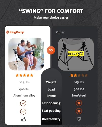 KingCamp Hammock Camping Chair, Swinging Portable Folding Camp Chairs for Adults Max 400lbs Heavy Duty Foldable Oversized ...