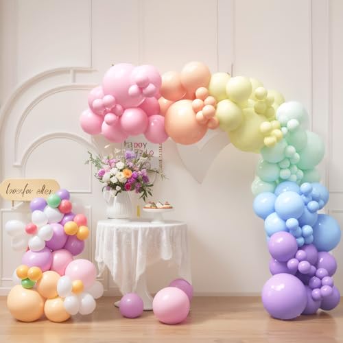 HOUSE OF PARTY 140PCS Pastel Rainbow Balloon Arch Garland Kit - Balloon Arch Kit-Birthday Balloons, Globos para Decoracion...