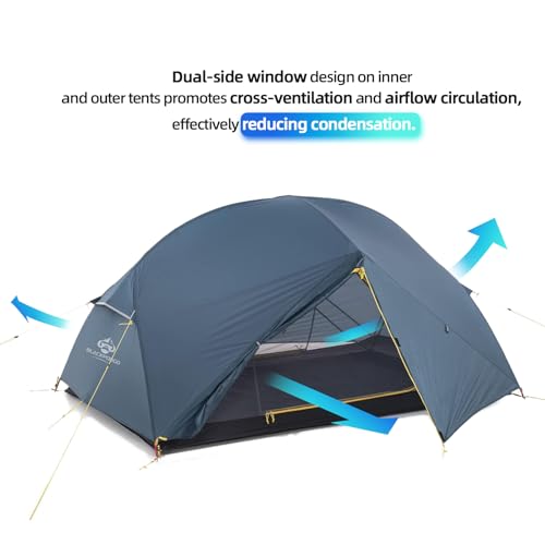 Blackpongo Neptune 2 Person Backpacking Tent - Ultralight Freestanding Tent with 4000mm Waterproof, Dual Vestibules & No-S...