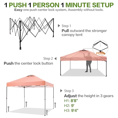 Tunbne 10'x10' Pop Up Canopy Tent with 1 Sidewall and 6 Pockets, One Push Setup, Instant Shade Tent with Vented Roof for B...