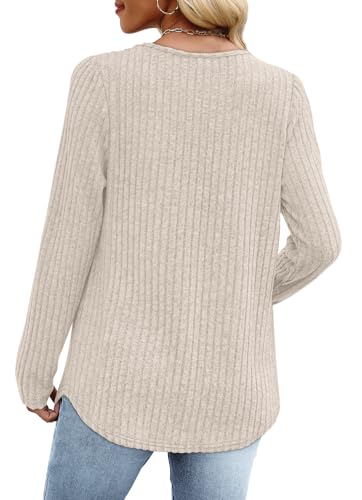 WIHOLL Long Sleeve Shirts for Women V Neck Lightweight Sweaters Casual Tunic Tops Outfits Fall Fashion Clothes 2025