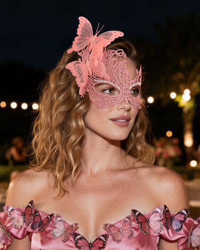 Zinniday Lace Masquerade Mask for Women - Glitter Butterfly Eyemask Elf Fairy Masks for Couples Halloween Renaissance