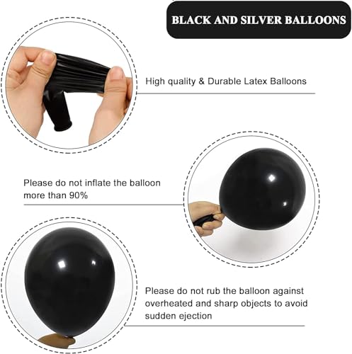 Black and Silver Balloons, 67pcs 12 Inch Metallic Chrome Silver and Black Balloons for Birthday, Baby Shower, Wedding, and...