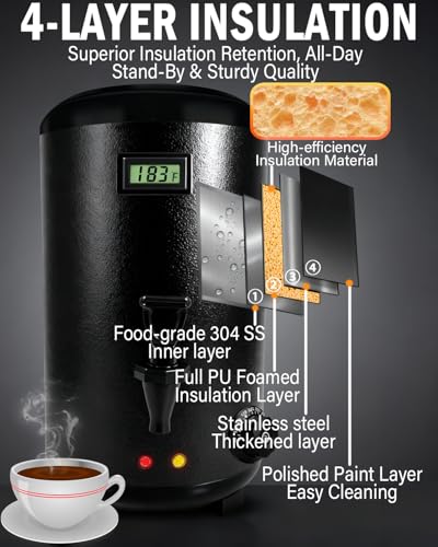 Electric Insulated Beverage Dispenser With Heating – 75 Cup Hot & Cold Drink Water Urn with Spigot – 12 L / 3.2 Gallon Sta...