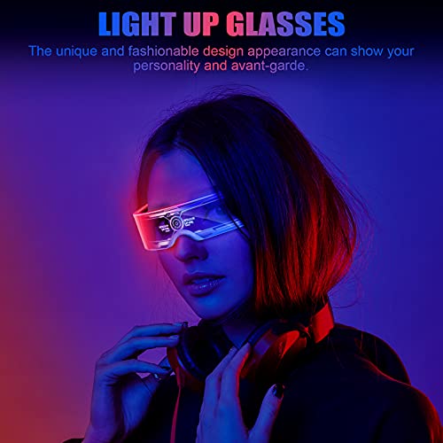 TOODOO 2 Pairs LED Visor Glasses 7 Colors Futuristic Glasses Light up Punk Accessories for Rave Party Costume