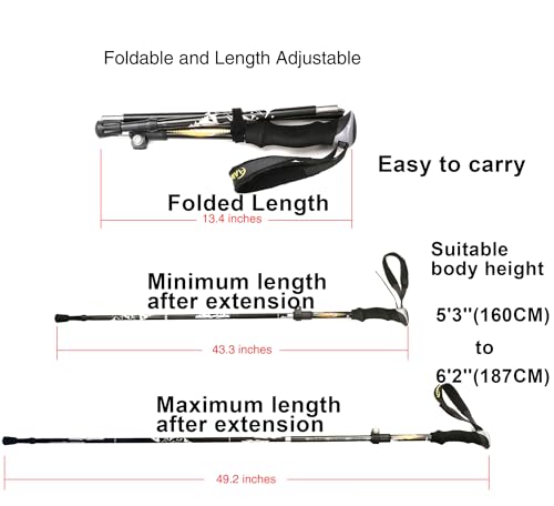 A ALAFEN Aluminum Collapsible Ultralight Travel Trekking Hiking Pole for Men and Women (Fits 5'3" - 6'2")