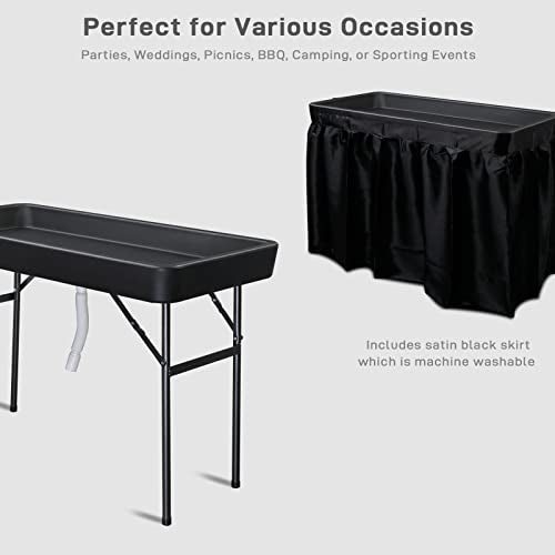 VINGLI 4 Foot Folding Party Ice Cooler, Portable Tailgate Camp Fishing Cleaning Table, Plastic with Matching Skirt, Ice Ta...