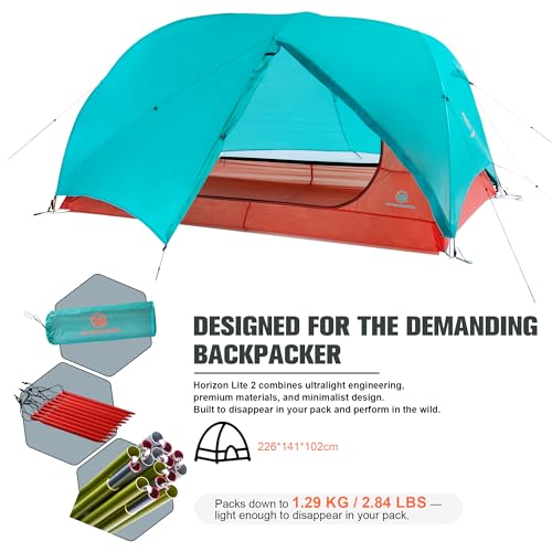 WindQuester Horizon Lite 2 Ultralight 2-Person Backpacking Tent – Freestanding, 3-Season, Waterproof Double-Door Design – ...