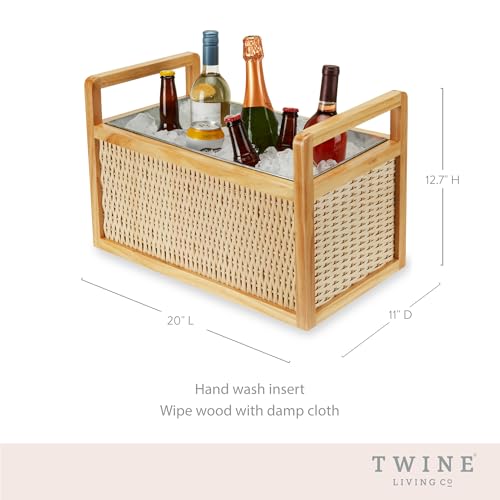 Twine Rattan and Wood Bottle Cooler Basket, Beverage Tubs for Parties, Beverage Chiller Ice Bucket for Drinks with Handle...