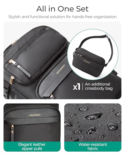 BAGSMART Womens Backpack Carry On Flight Approved, Travel Backpack for Women with Waist Bag, Traveling Lightweight Weekend...