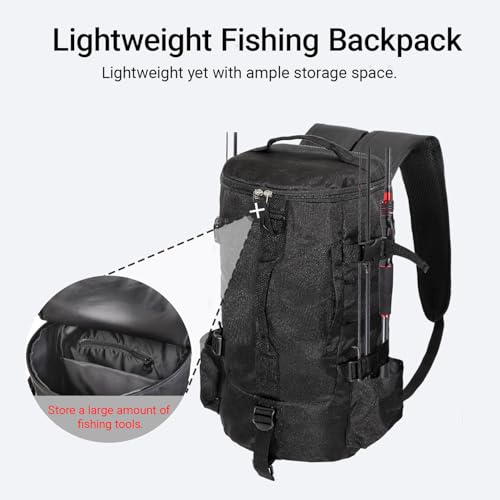 FishingPepo Fishing Tackle Backpack with Rod & Bottle Holder, Lightweight Outdoor Water-Resistant Fishing Gear Shoulder St...