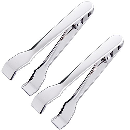 HINMAY Ice Tongs for Ice Bucket 6-3/4 Inch - Set of 2 - Premium 18/8 Stainless Steel Ice Tongs with Teeth for Ice Sugar Cu...