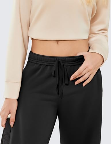 PINSPARK Women's High Waisted Straight Leg Sweatpant Comfy Interior Drawstring Workout Sweat Pants Pocket Fall Casual Pant