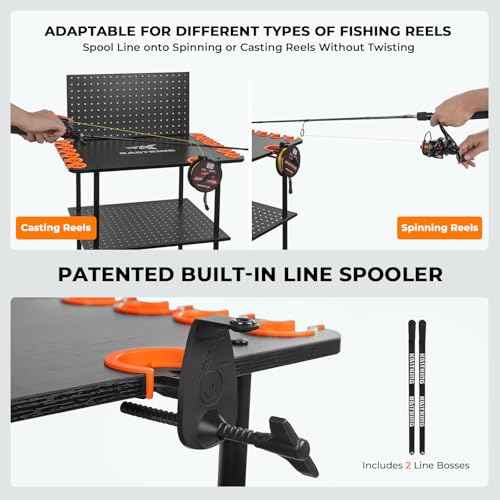 KastKing V12 Gear Trolley, Indoor Fishing Rod Holder for 12 Combos, 3-Tier Fishing Accessory Shelves With Peg Wall, Patented Built-in Line Spooler, Mobile Tackle Storage Cart With Locking Wheels