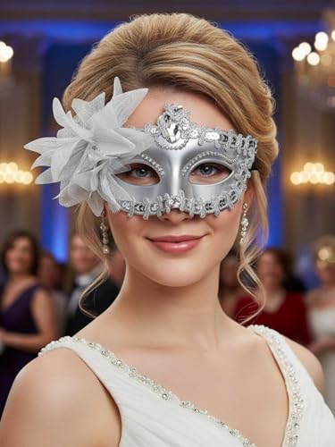 Yokawe Black Masquerade Mask for Women Flower Venetian Ball Masks Lace Mardi Gras Costume