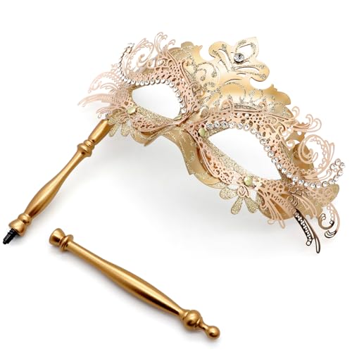 Coddsmz Masquerade Mask with Stick Venetian Mask Mardi Gras Decorations for Womens Halloween Costume Mask