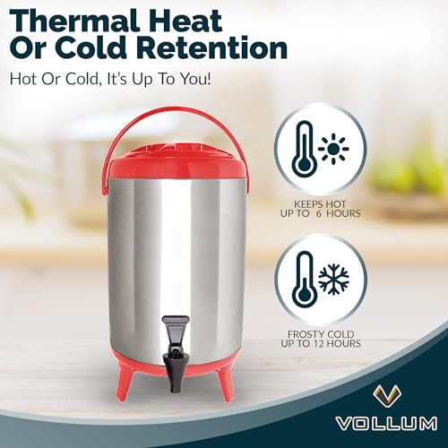 Vollum Stainless Steel Insulated Beverage Dispenser – Insulated Thermal Hot and Cold Coffee Carafe – 10 Liter Drink Dispen...
