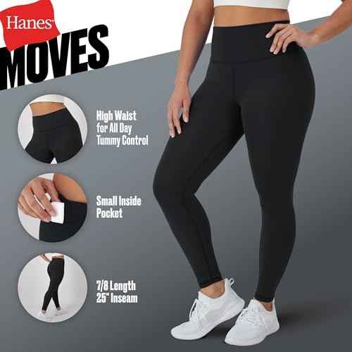 Hanes Womens Leggings Clothing, Moves 7/8 Soft Leggings with Pocket, Moisture Wicking Women's Clothing, Pants, 25" Inseam