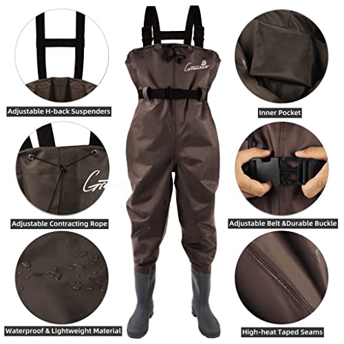 GREENWATER Fishing Chest Waders for Men Women with Boots Waterproof 2ply Nylon PVC Lightweight Bootfoot Waders for Hunting