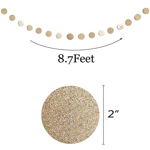6 Pcs Glitter Champagne Gold Paper Circle Dots Garland (52 Feet) Party Hanging Bunting Birthday Party Decorations Engageme...
