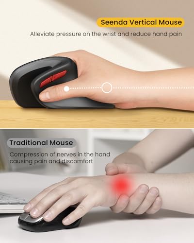 seenda Ergonomic Vertical Mouse with Jiggler - Bluetooth + 2.4G USB Multi Device, Wireless Ergo Mice, Jiggler Mouse Mover ...