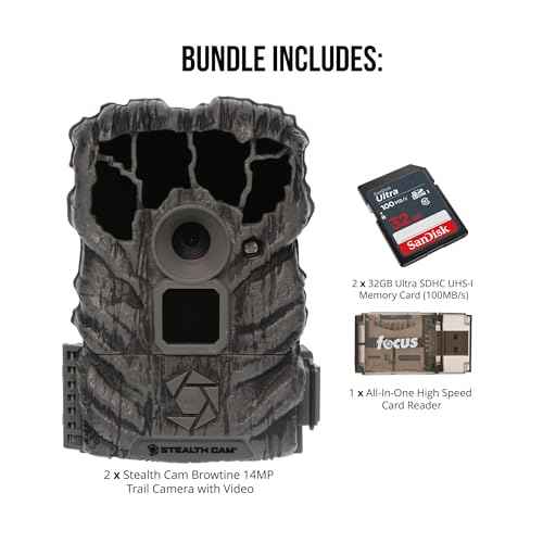 Stealth Cam Browtine 14MP Trail Camera Bundle with 32GB Memory Card (2-Pack) and Card Reader (2-Pack) (5 Items)