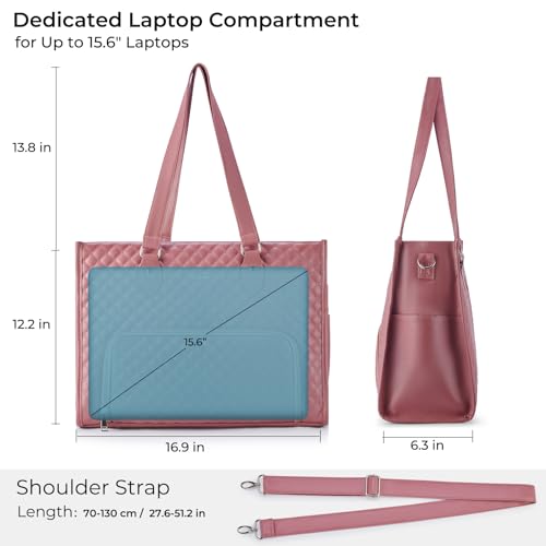 Ralnitote Laptop Tote Bag with Insulated Lunch Compartment for Women, PU Leather 15.6 Inch Work Bag, Elegant Computer Hand...