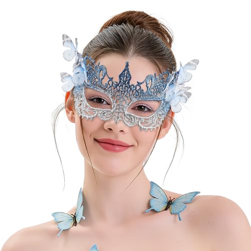 LATIMOON Halloween Lace Masquerade Masks for Women - 1920s Butterfly Antique Mask for Men Carnival Party Mardi Gras Party