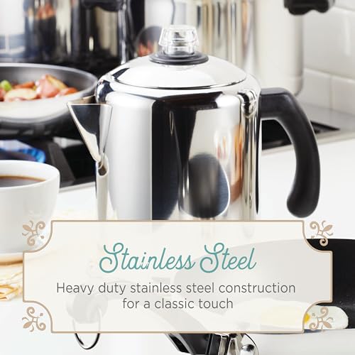 Farberware 47053 Classic Stainless Steel Yosemite 12-Cup Coffee Percolator, 12 Cup Coffee Maker, Silver