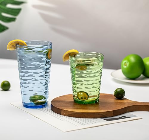 ZAINCA 20-ounce Plastic Tumblers, Acrylic Drinking Glasses High-Balls, set of 6 Multicolor Reusable Plastic Cups, Stackabl...