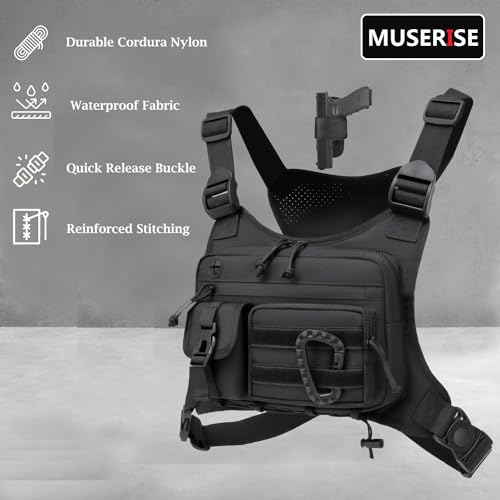 Muserise Outdoor Chest Bag For Men and Women, Tactical Vest For Running, Cycling, EDC Chest Pack Rig For Sports and Workouts