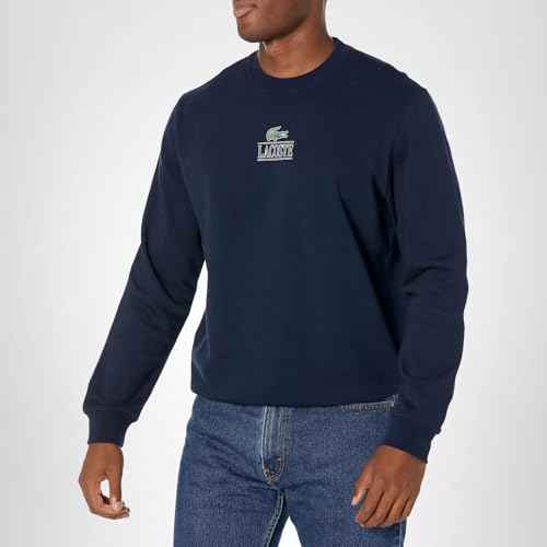 Lacoste Men's Core Collection Classic Fit Branding Crew Neck Sweatshirt, Marine, XX-Small